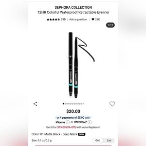Sephora 12H Colorful Black Eyeliner Matte Black 01